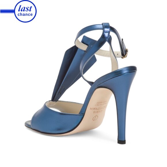 CHRIS DONOVAN Lapis Lazuli Made In Italy Leather Aquila Heeled Sandals - Picture 2 of 2